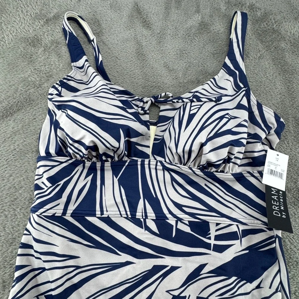 Dream‎ by Miracle One Piece Swimsuit Women 10 Blue White NEW Palm Leaf 674229